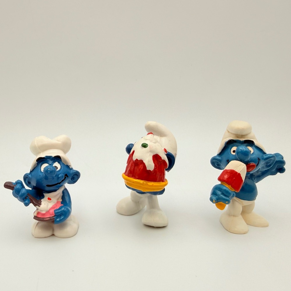 Vintage Schleich Smurfs PVC Figures 1978 1980 1983 Food Theme Lot of 3 Peyo